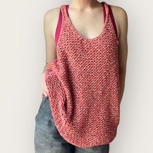Free People Knit Crochet Sleeveless Top Oversized Pink/Coral Size Small
